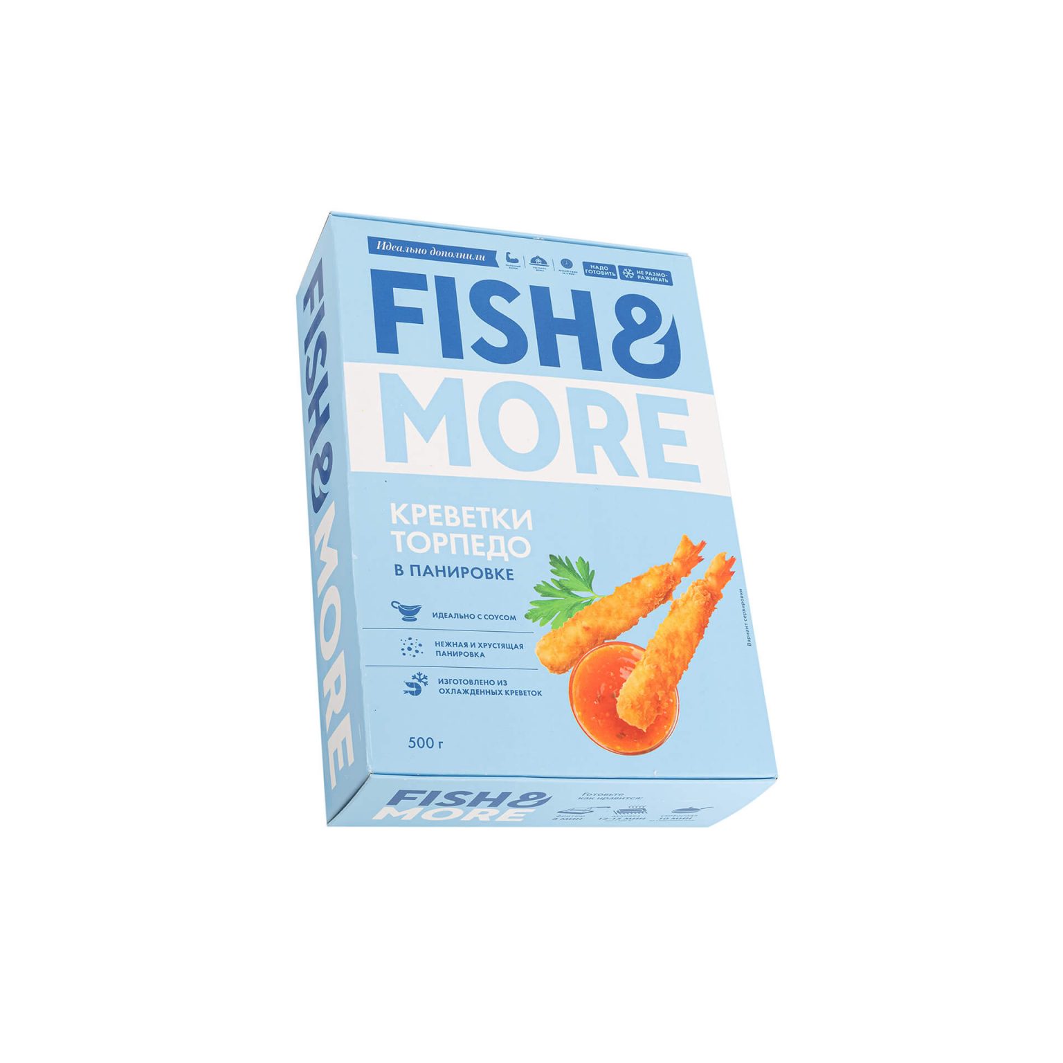 Креветка Ваннамей в панировке очищенная "Торпедо" полуфабрикат замороженный Fish and More 500 г, общий вид, купить оптом и в розницу с доставкой по москве и московской области, недорого, низкая цена