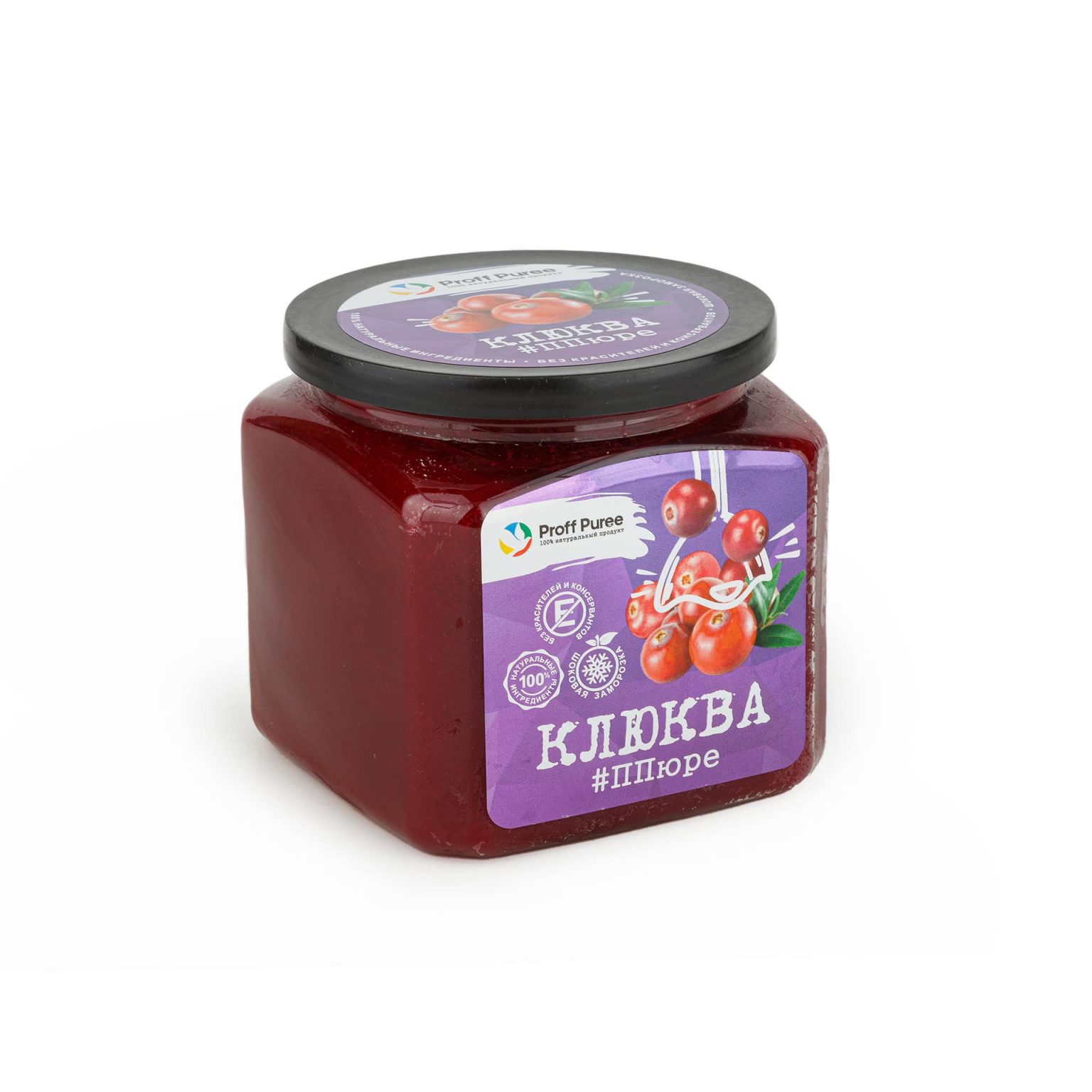 Пюре из клюквы шоковая заморозка банка Proff Puree 500 г, общий вид, купить оптом и в розницу с доставкой по москве и московской области, недорого, низкая цена