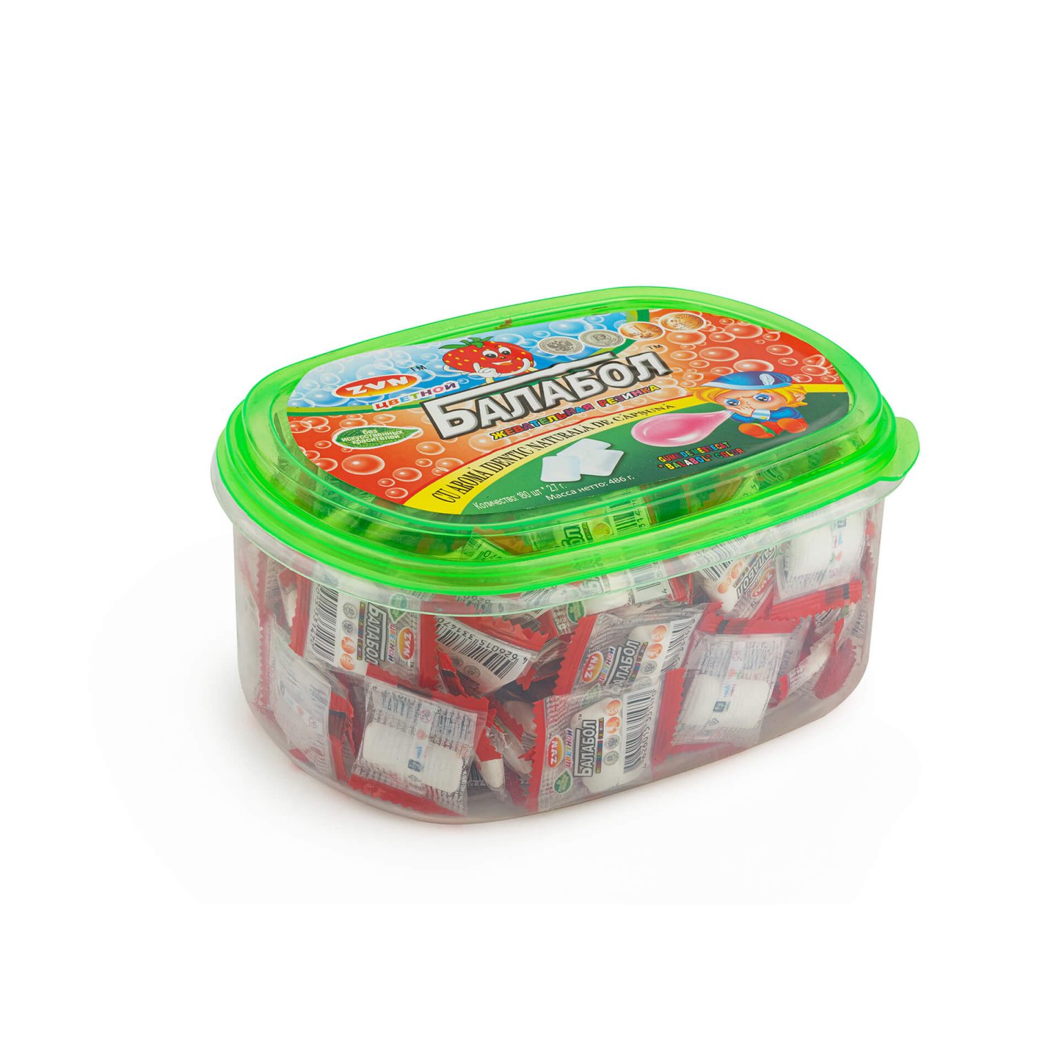 Жевательная резинка "Цветной Балабол" со вкусом клубники и мяты ZVN 486 г (2,7 г * 180 шт), этикетка, купить оптом и в розницу с доставкой по москве и московской области, недорого, низкая цена