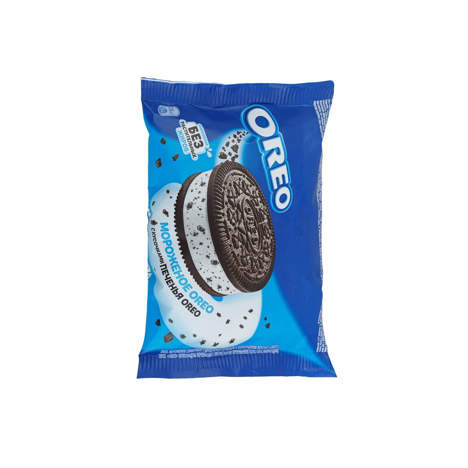 Мороженое сливочное с дробленым печеньем в шоколадном печенье сэндвич Oreo 80 г, общий вид, купить оптом и в розницу с доставкой по москве и московской области, недорого, низкая цена