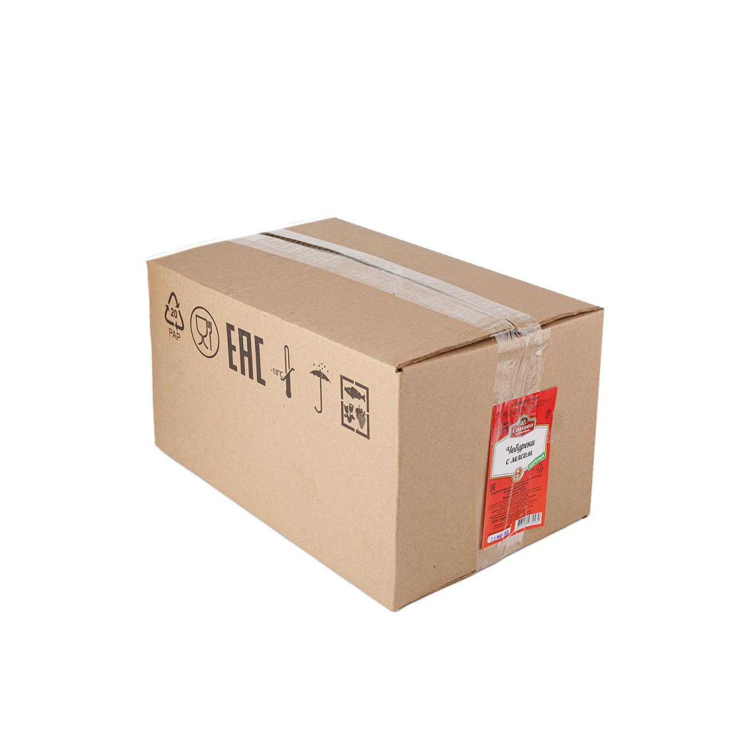 Чебуреки с мясом жареные блюдо готовое замороженное Сомовомясопродукт 3 кг, коробка, купить оптом и в розницу с доставкой по москве и московской области, недорого, низкая цена