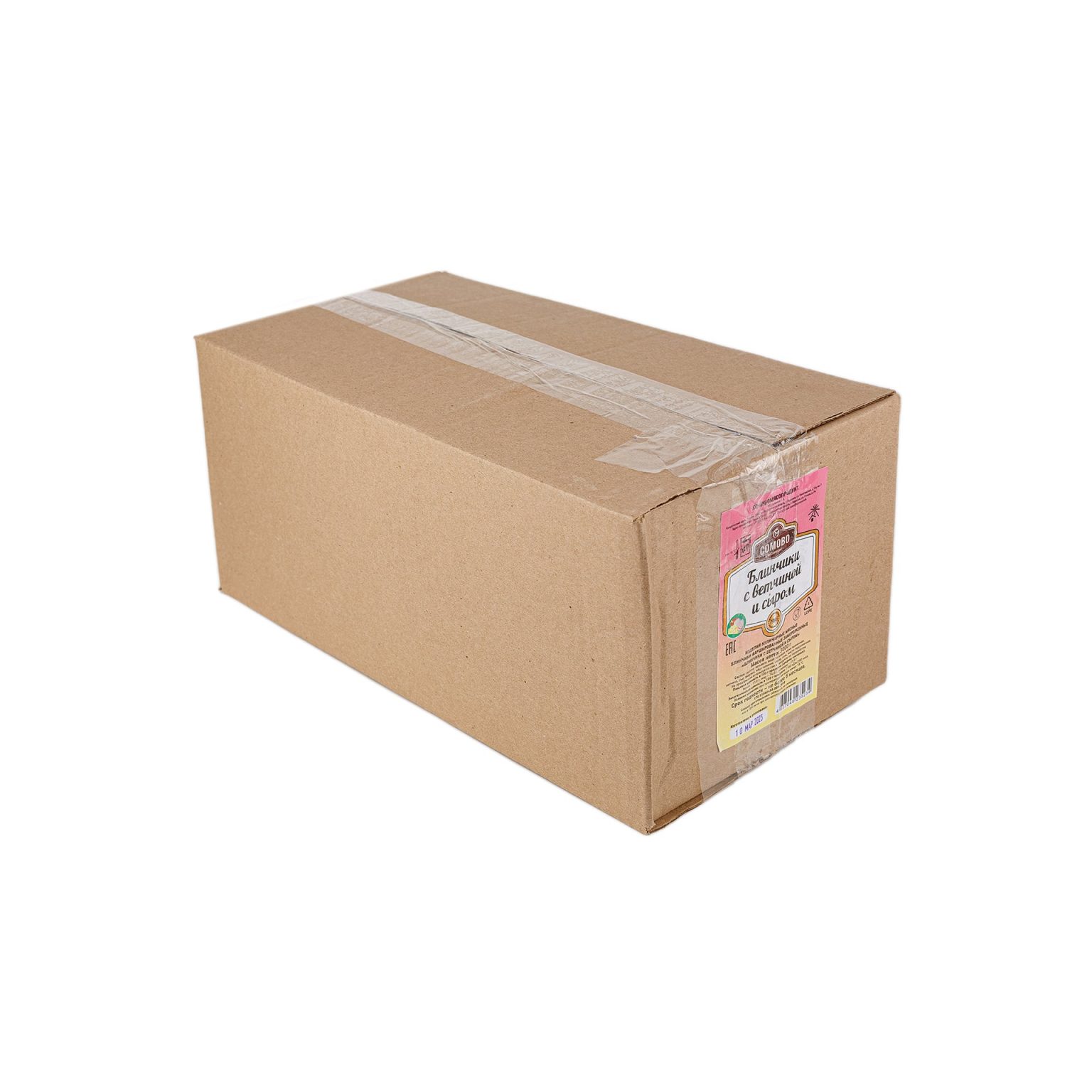 Блины с ветчиной и сыром полуфабрикат замороженный Сомовомясопродукт 3 кг, этикетка, купить оптом и в розницу с доставкой по москве и московской области, недорого, низкая цена