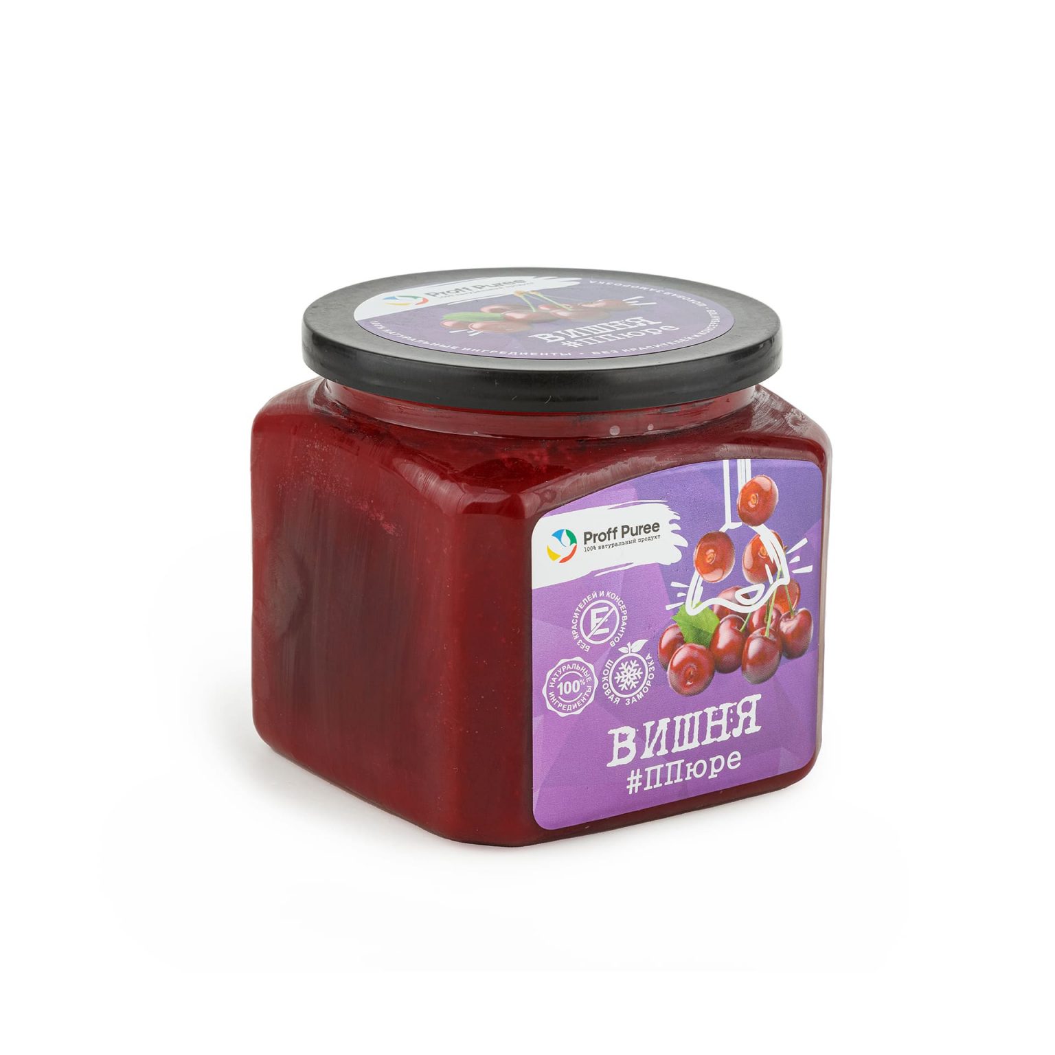 Пюре из вишни шоковая заморозка банка Proff Puree 500 г, общий вид, купить оптом и в розницу с доставкой по москве и московской области, недорого, низкая цена