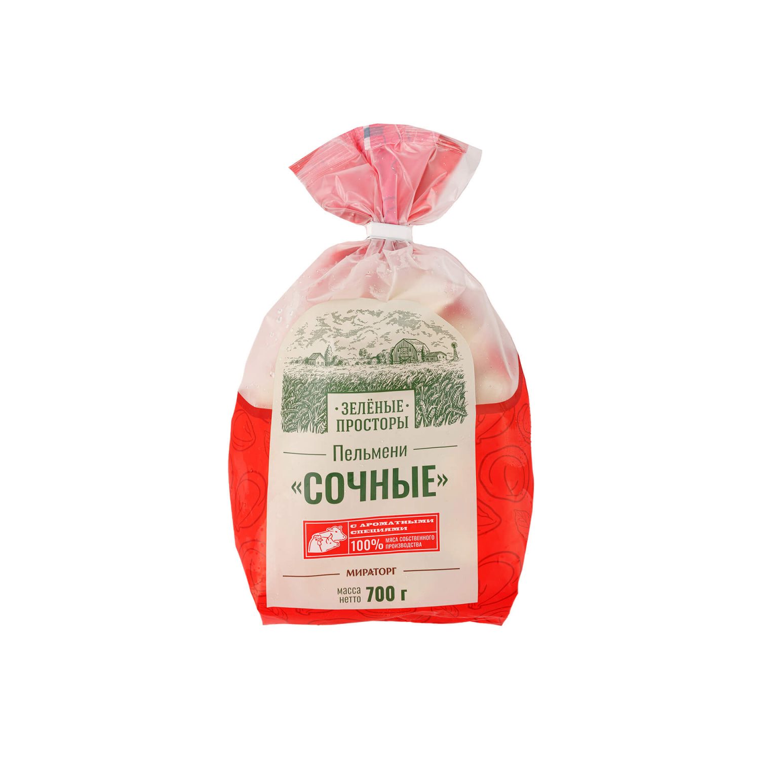 Пельмени со свининой, мясом птицы и говядиной "Сочные" полуфабрикат замороженный Мираторг 700 г, общий вид, купить оптом и в розницу с доставкой по москве и московской области, недорого, низкая цена