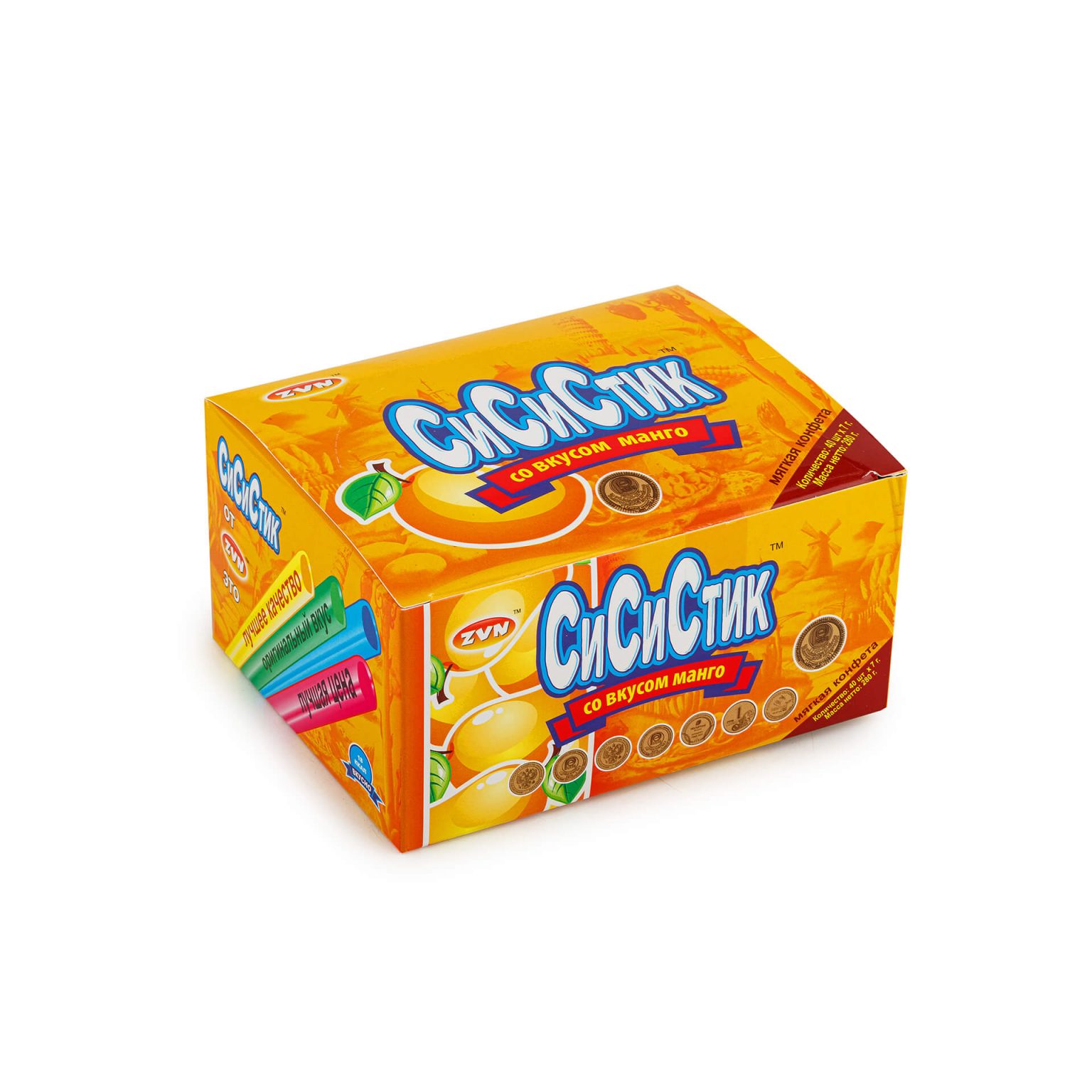 Мягкие конфеты в соломинках "СиСиСтик" со вкусом манго ZVN 280 г (7 г * 40 шт), коробка, купить оптом и в розницу с доставкой по москве и московской области, недорого, низкая цена