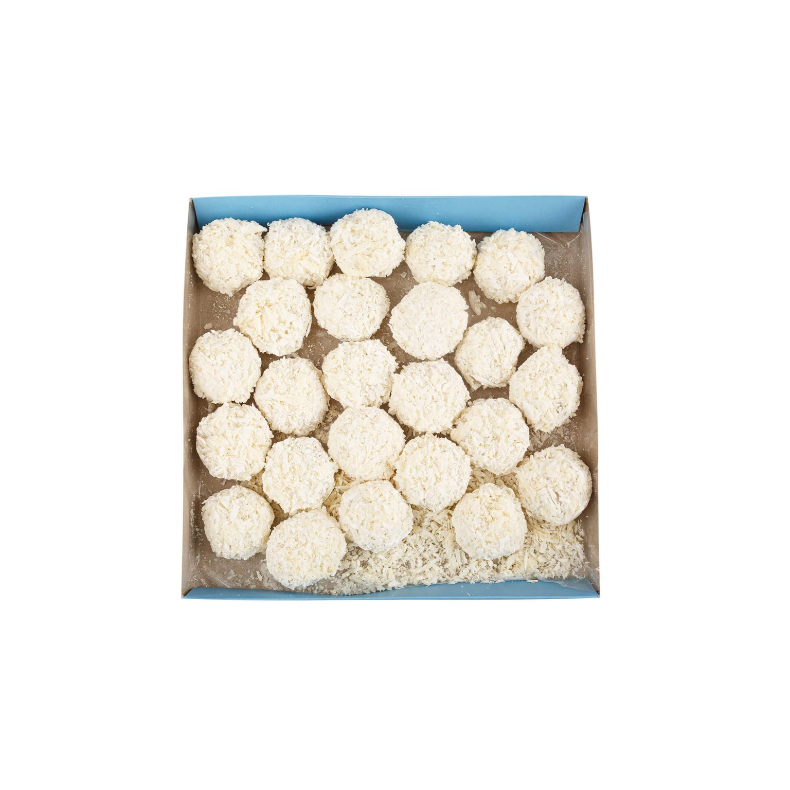 Шарики креветочные из мяса креветок Ваннамей в кокосовой панировке полуфабрикат замороженный Fish and More 500 г, коробка, купить оптом и в розницу с доставкой по москве и московской области, недорого, низкая цена