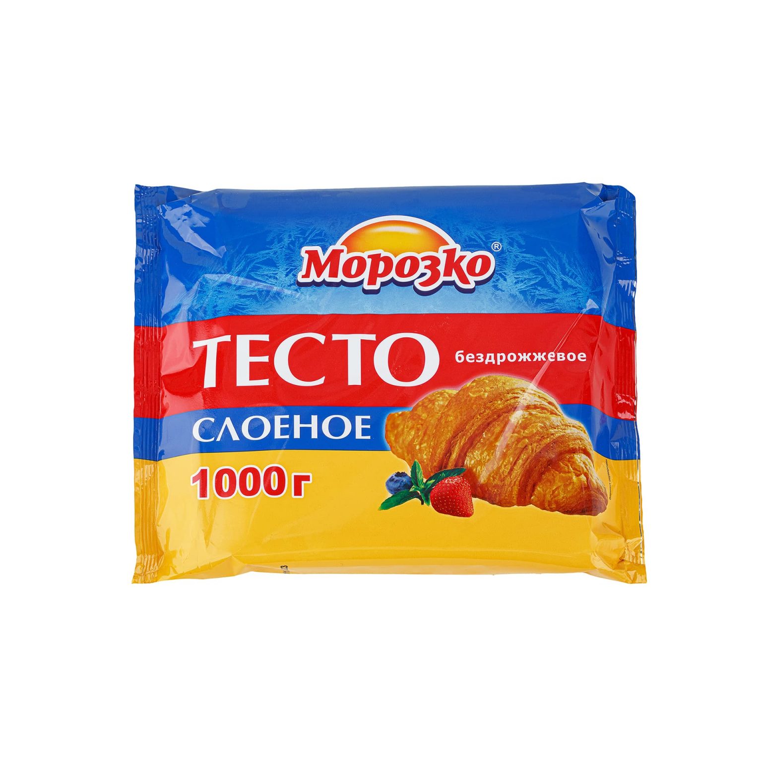 Тесто слоеное бездрожжевое в пластинах полуфабрикат замороженный Морозко 1000 г, общий вид, купить оптом и в розницу с доставкой по москве и московской области, недорого, низкая цена