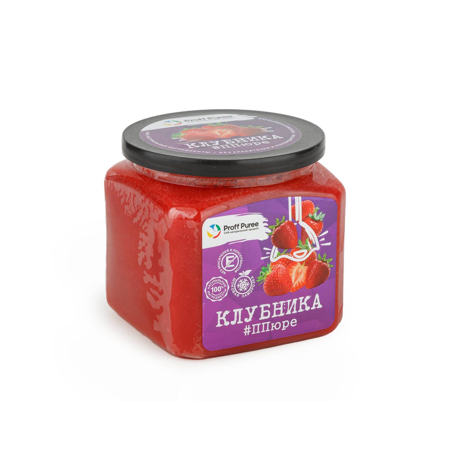 Пюре из клубники шоковая заморозка банка Proff Puree 500 г, общий вид, купить оптом и в розницу с доставкой по москве и московской области, недорого, низкая цена