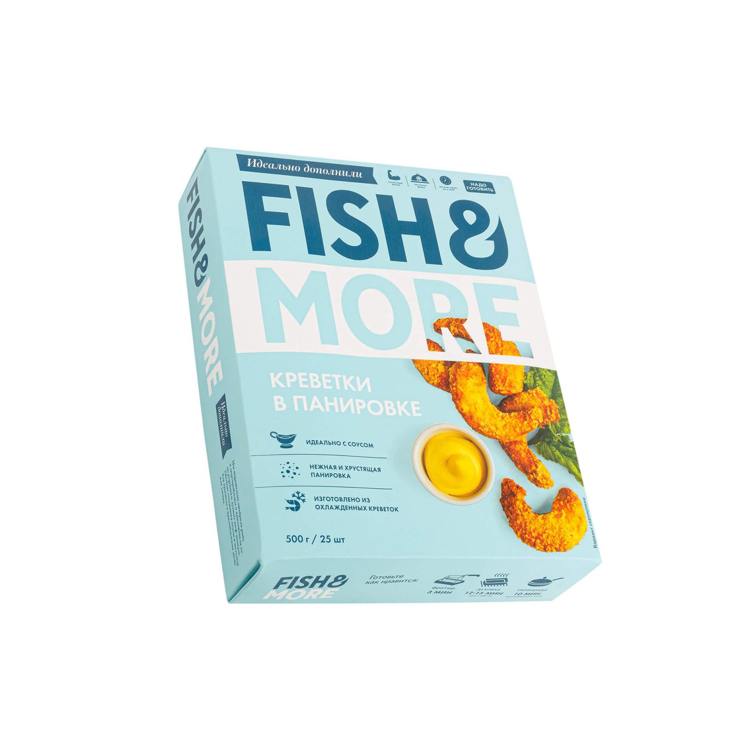 Креветка Ваннамей в панировке очищенная полуфабрикат замороженный Fish and More 500 г, общий вид, купить оптом и в розницу с доставкой по москве и московской области, недорого, низкая цена