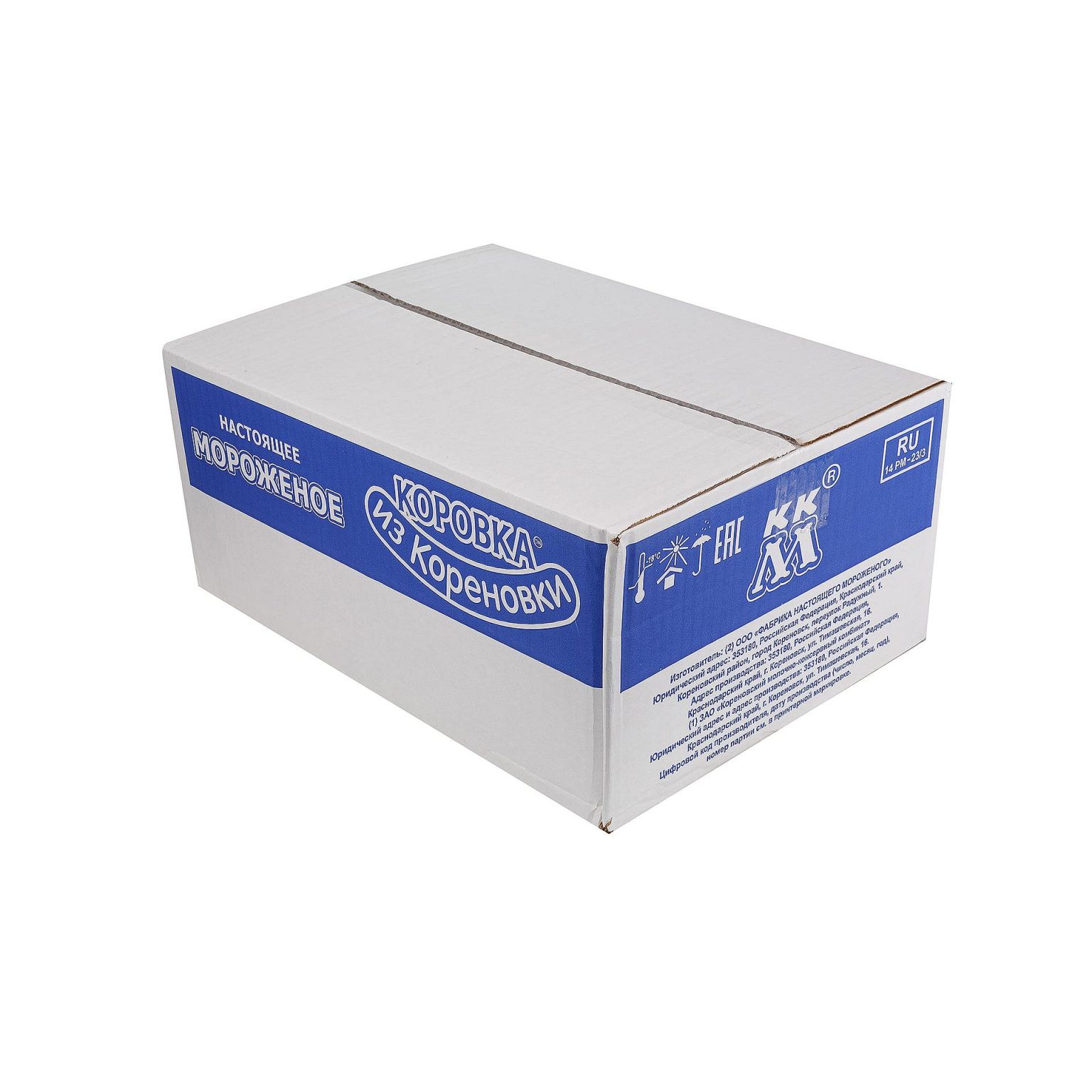 Мороженое пломбир с шоколадной крошкой вафельный стаканчик Коровка из Кореновки 100 г, этикетка, купить оптом и в розницу с доставкой по москве и московской области, недорого, низкая цена