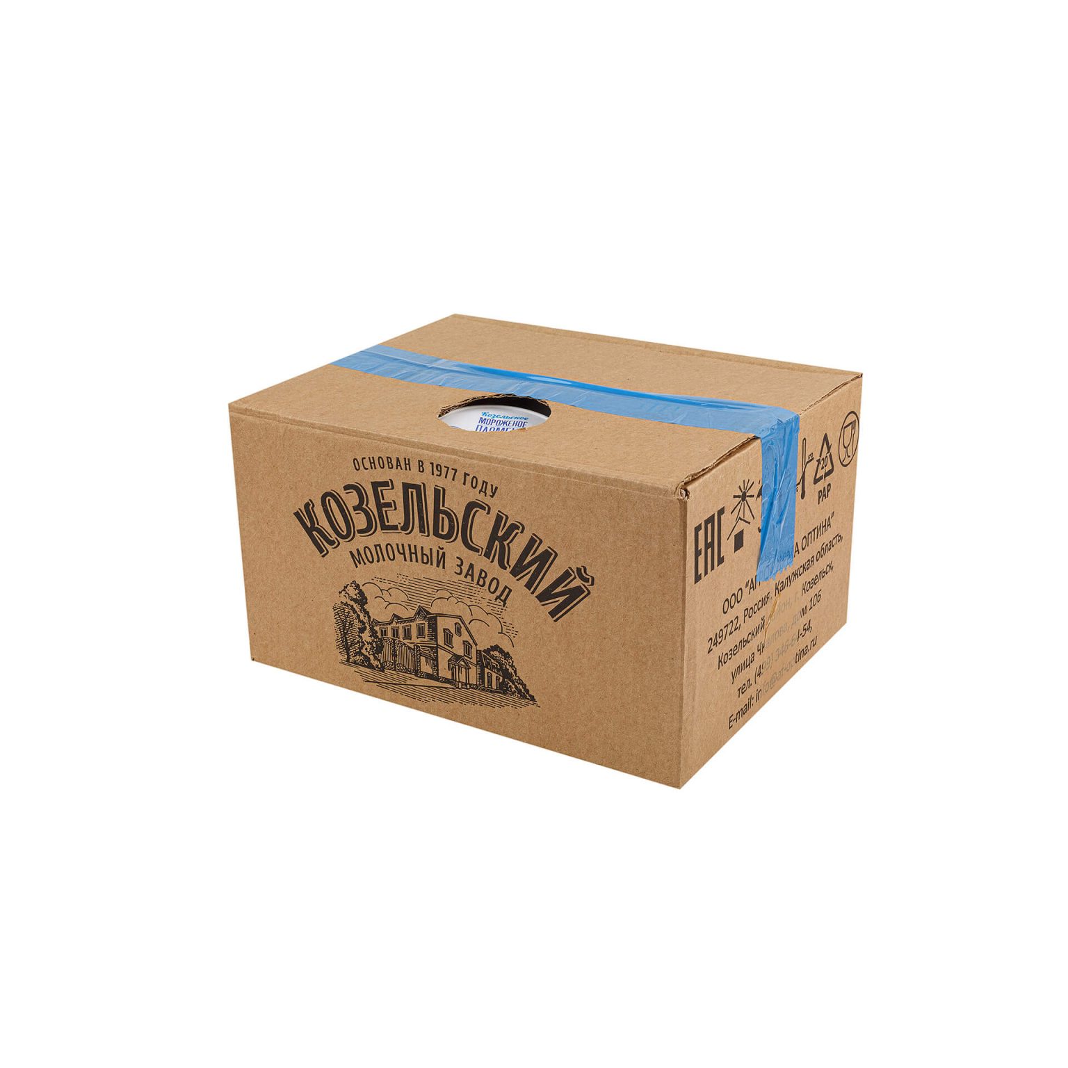 Мороженое пломбир пластиковый стакан Козельское 150 г, коробка, купить оптом и в розницу с доставкой по москве и московской области, недорого, низкая цена