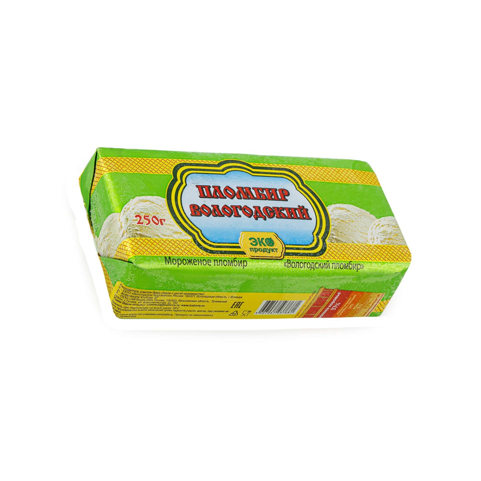 Мороженое пломбир брикет Вологодский пломбир 250 г, общий вид, купить оптом и в розницу с доставкой по москве и московской области, недорого, низкая цена