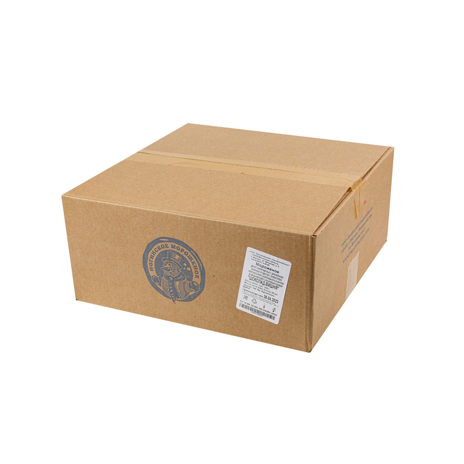 Мороженое молочное шоколадное вафельный рожок "Шоколад вишня" Ногинское мороженое 100 г, этикетка, купить оптом и в розницу с доставкой по москве и московской области, недорого, низкая цена