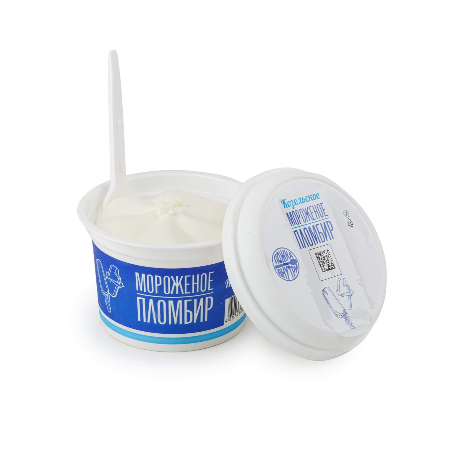 Мороженое пломбир пластиковый стакан Козельское 150 г, этикетка, купить оптом и в розницу с доставкой по москве и московской области, недорого, низкая цена
