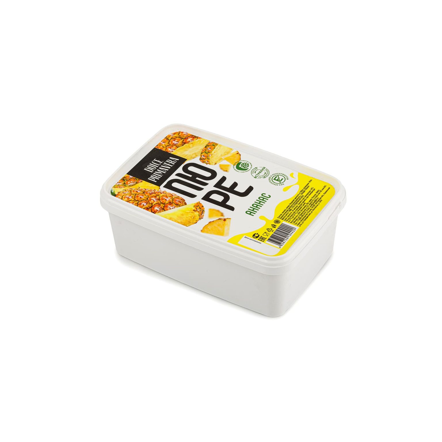 Пюре из ананаса шоковая заморозка лоток DOLCE PRIMAVERA 1000 г, общий вид, купить оптом и в розницу с доставкой по москве и московской области, недорого, низкая цена